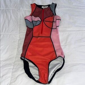 Alexandra VintageRed and Pink  Graphic Swimsuit/ bodysuit/ leotard size  XSMALL